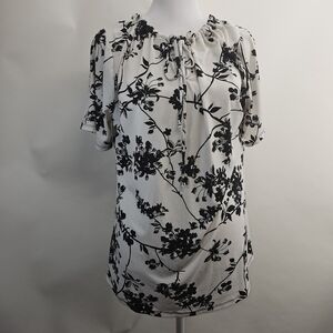 Worthington Large black and white blouse. Drawstring neck.
